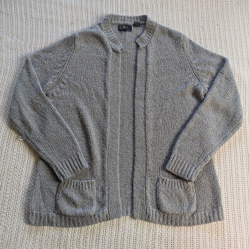 VTG LEROY KNITWEAR Cardigan Sweater Gray Knit Heavy Adult Large Open Front
